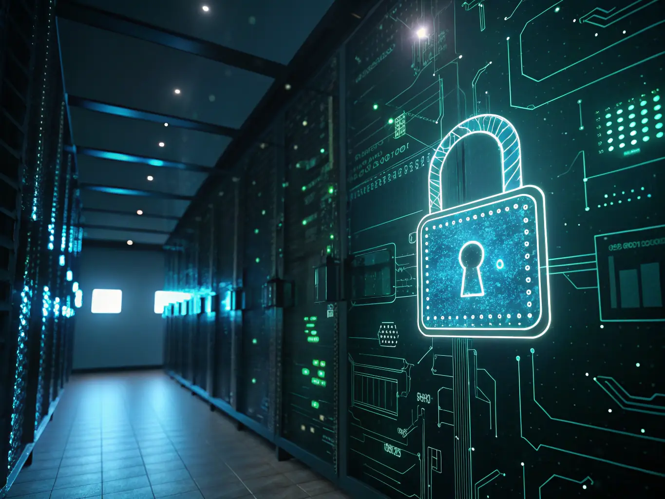 An abstract representation of data encryption within the NEM Wallet, using glowing blue blocks and lines to symbolize the secure transformation of data.